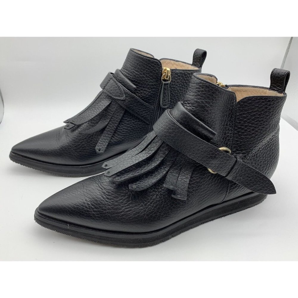 Lella Baldi Black Fringe Leather Ankle Boots EUR 36 US 5.5 - 6  Made in Italy